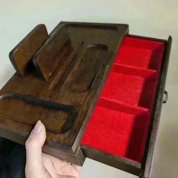 Vintage wooden jewelry box mens vanity  organizer - Picture 4 of 4